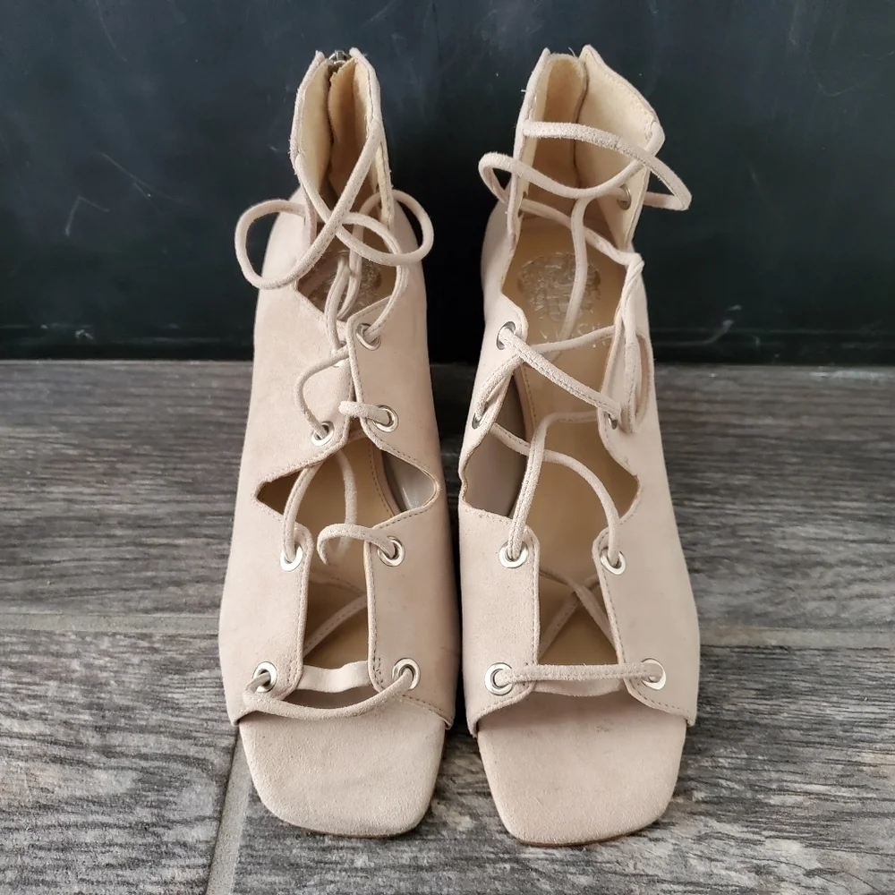 NEW Vince Camuto Nahara Beige Suede Lace-up Sandal